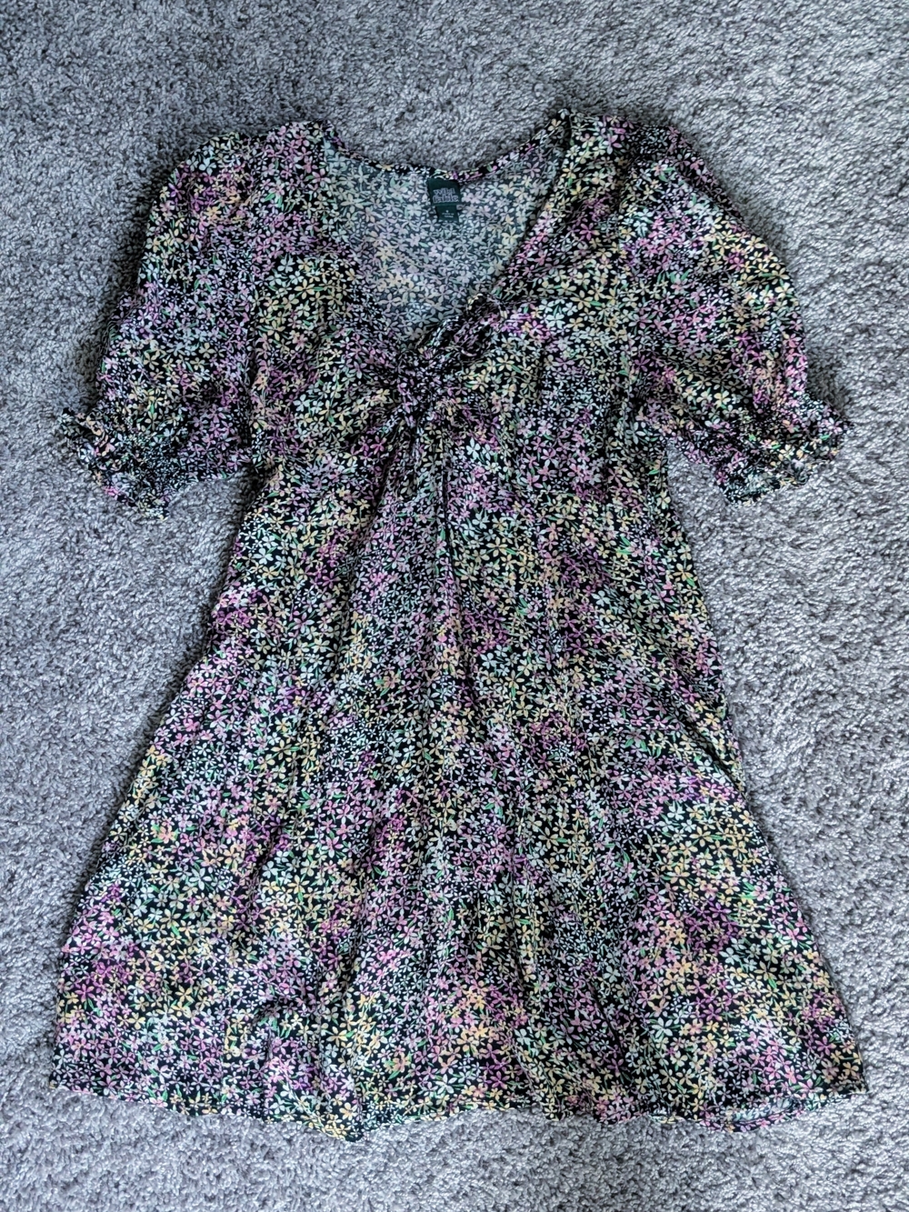 wild fable Black Floral V-Neck Babydoll Dress